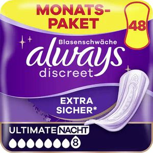 always Inkontinenzeinlagen discreet Ultimate Nacht, für Damen, 8 Tropfen, 48 Stück
