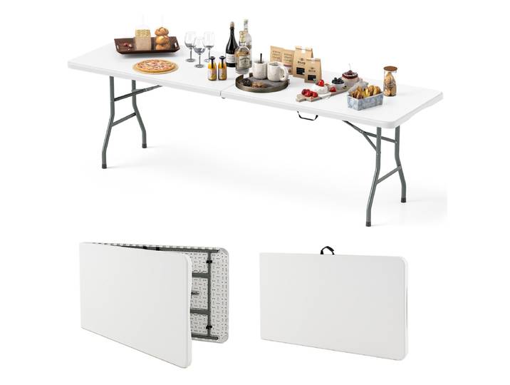 XXL Tuintafel met HDPE Tafelblad & Draaggreep Opvouwbare Campingtafel Feesttafel Wit