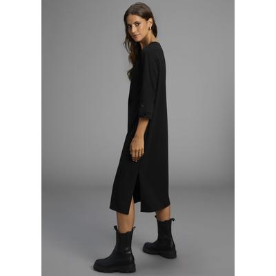 Midikleid LAURA SCOTT, Damen, Gr. 44, N-Gr, schwarz, Milano Rib, Obermaterial: 76% Polyester, 20% Viskose, 4% Elasthan, unifarben, Basic, figurumspielend wadenlang, Rundhals, Kleider Midikleid, aus Milano-Ribstoff, das perfekte Basic