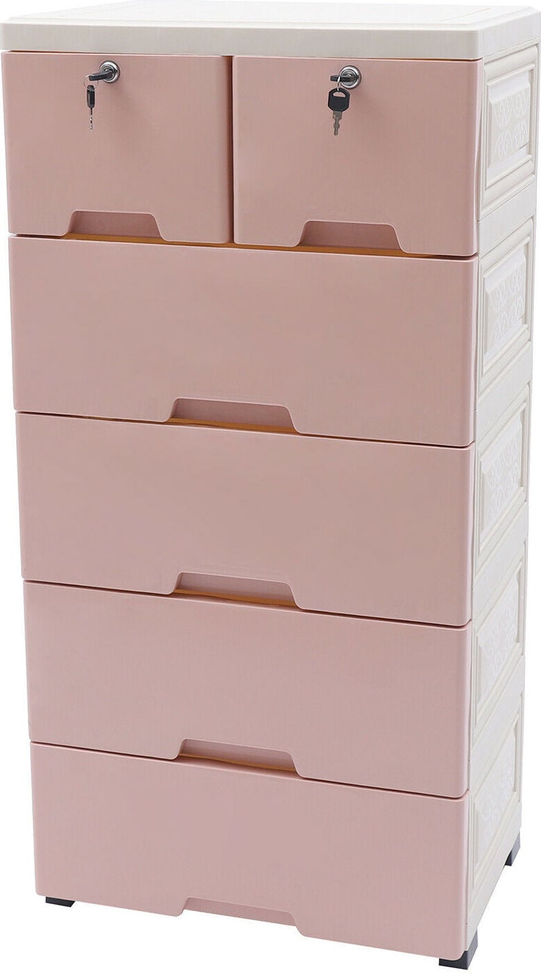 Enjoyshopping Moderne Opbergkast met 6 Lades en Wielen, Roze