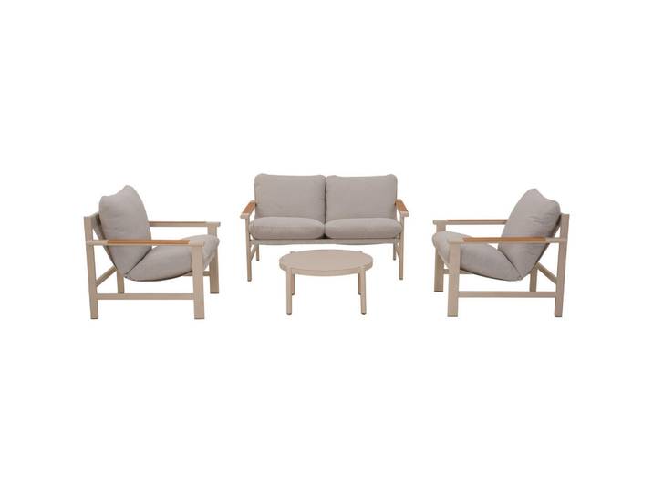 Ambia Garden Gartenmöbel-Set, Hellgrau, Beige, Teakfarben, Textil, 4-teilig, Füllung: Polyester, Tisch mit Glasplatte, Gartenmöbel, Gartengarnituren, Gartenmöbel-Set