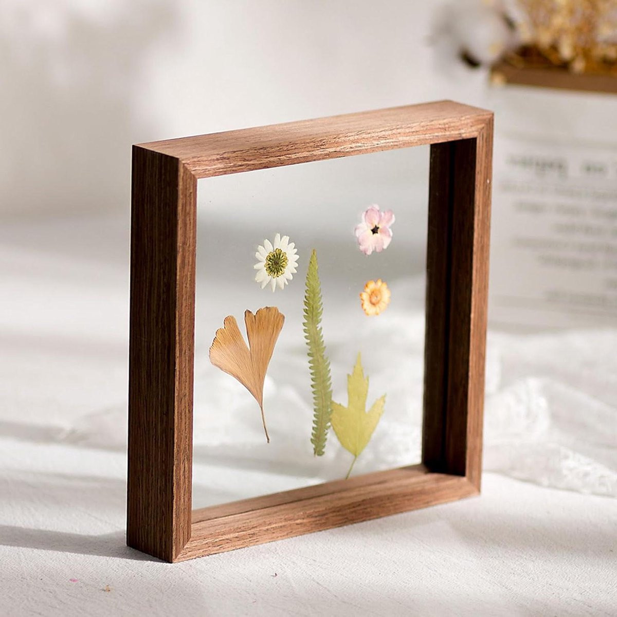 Fotolijst Zwevend Glas Dubbelzijdig Frame Mahonie 10 Inch