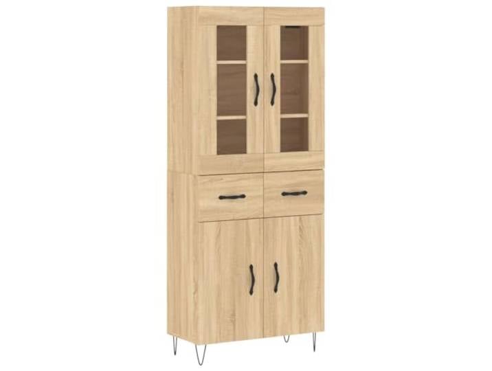 GHVBNMF Highboard Sonoma-Eiche 69,5x34x180 cm Schrank Holzwerkstoff Glas Eleganter Vitrinenschrank fürs Wohnzimmer: Viel Stauraum, moderne Metallfüße und robuster Holzwerkstoff in Sonoma-Eiche.