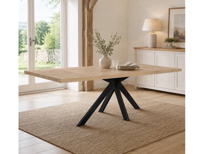Esstisch Wildeiche White Washed mit Spider Gestell – 40 mm, 180x90 cm