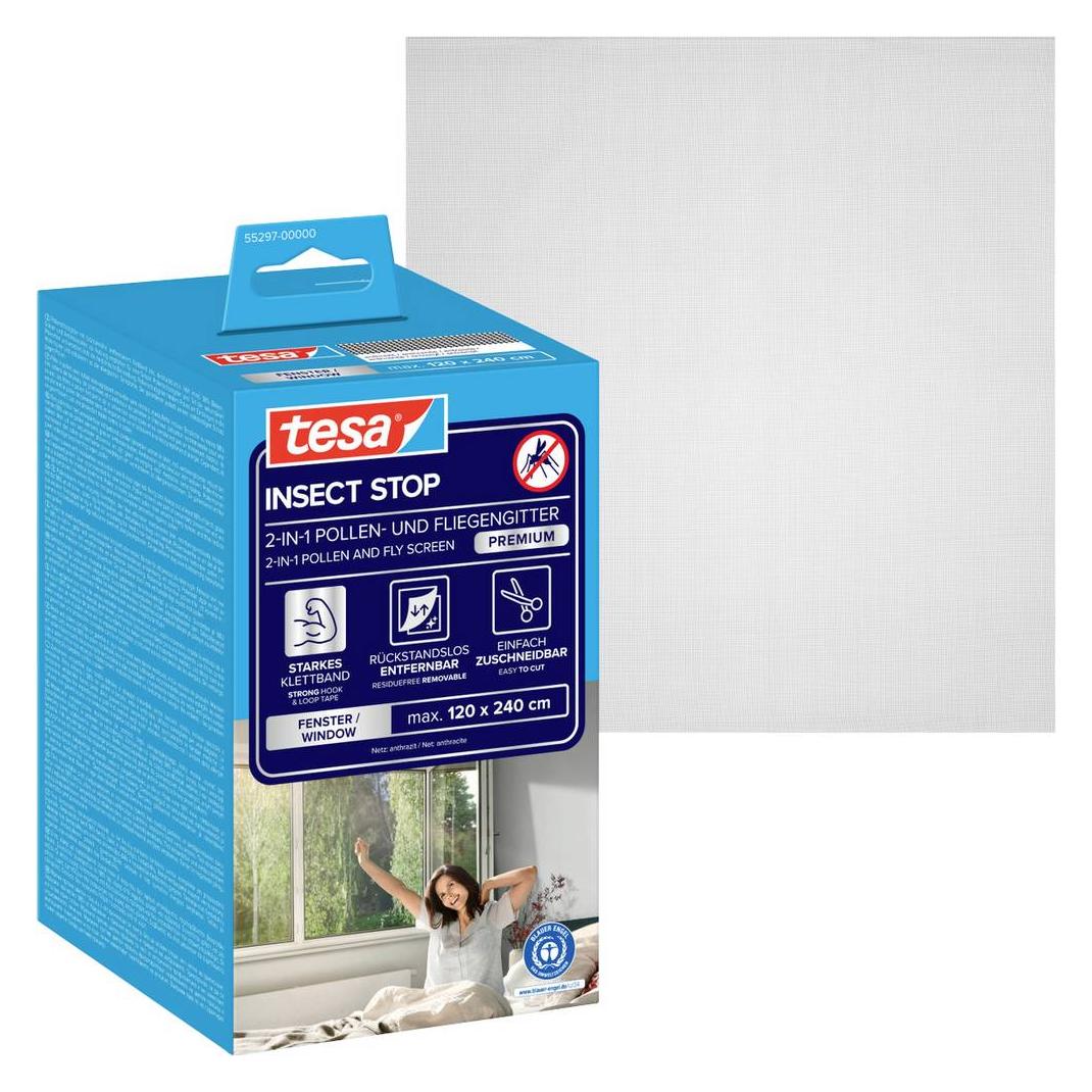 tesa Pollenschutzgitter, für Allergiker, zuschneibar inkl. selbstklebendem Klettband (120 x 240 cm) (55297-00000-00)