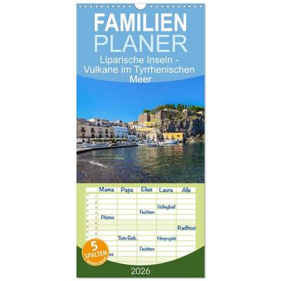 Familienplaner 2026 - Liparische Inseln - Vulkane im Tyrrhenischen Meer mit 5 Spalten (Wandkalender, 21 x 45 cm) CALVENDO