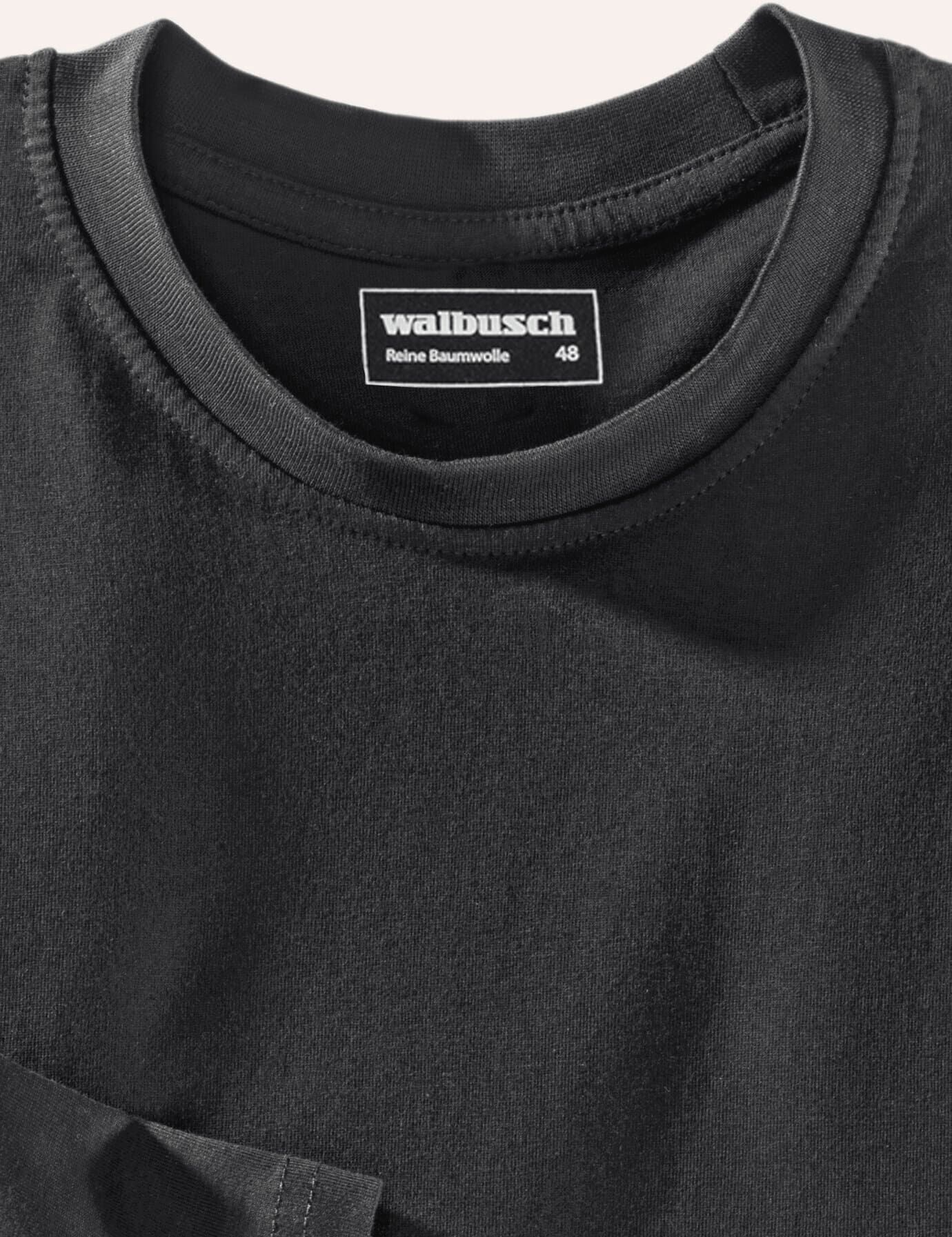 Walbusch Langarm-Shirt Rundhalsausschnitt, , Farbe Schwarz, 50, reine weiche Baumwolle bequem und formstabil Herren