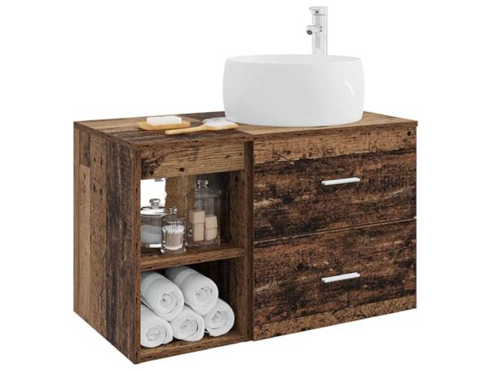 SKTQYQO Badezimmermöbel-Set 2-teilig aus technischem Holz Wandmontage, Schrank mit Regalen und Schubladen, personalisierbar