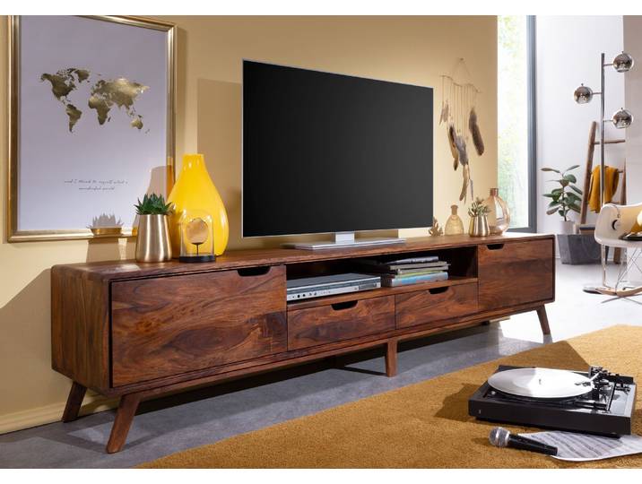 TV-Board Sheesham 220x40x48 walnuss gewachst MALMÖ 2 #123