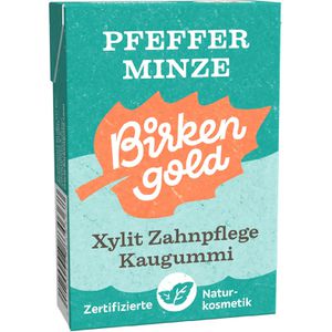 Birkengold Kaugummis Natur, Pfefferminze, zur Zahnpflege, zuckerfrei, Schachtel mit 20 Dragees