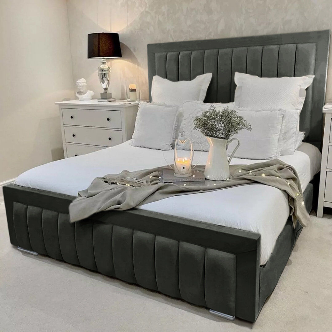 Canora Grey Alondrea Upholstered Panel Bed Asphalt Small Double (4')