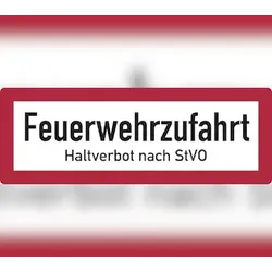 Feuerwehrschild, Feuerwehrzufahrt Haltverbot - DIN 4066 - 594x210x2 mm Aluminium 2 mm