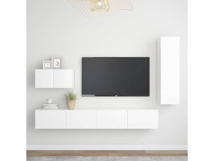 4-tlg. TV-Schrank-Set Weiß Holzwerkstoff Wandmontage Stauraum Organisation