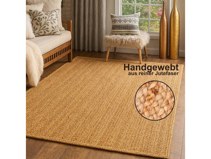 Teppich Lola, handgeflochten , beige (natur), B:150cm H:10mm L:150cm, Jute, MYFLAIR MÖBEL & ACCESSOIRES, Teppiche, Teppich, Juteteppich, Wendeteppich, 100% Naturfaser, auch in rund & als Läufer
