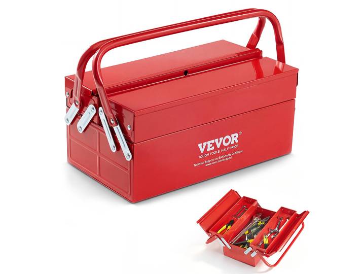 Boîte à outils VEVOR 355\,6x200x165mm\, 2 couches\, 3 compartiments\, acier revêtu par poudre\, caisse à outils pour la maison\, l'usine\, l'entrepôt\, l'atelier de réparation\, rouge