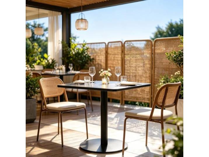 Schwarze Picknicktische, quadratischer Esstisch, Bistro-Cocktail-Bartisch Hoher Beistelltisch für Restaurants, Wohnzimmer, Cafés, Balkone und Terrassen(60x60x73cm)