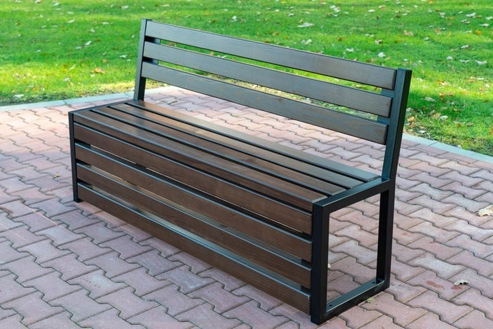 Hölzerner Gartenbank mit Rückenlehne 188x38cm Sitzbank Parkbank Stahl