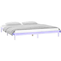 vidaXL Massivholzbett mit LED-Beleuchtung Weiß 200x200 cm
