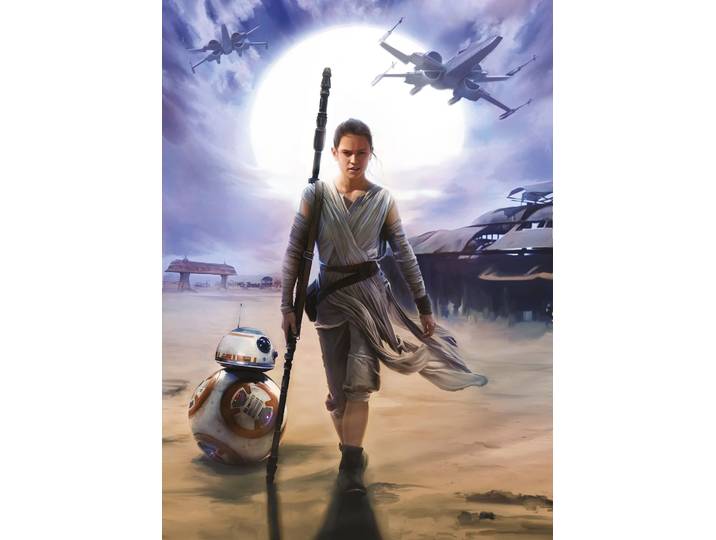 Fototapete KOMAR STAR WARS Rey - Grösse 184 x 254 cm , blau (blau, beige), B:184m L:254m, Papier, Tapeten, Fototapete, Kinderzimmer