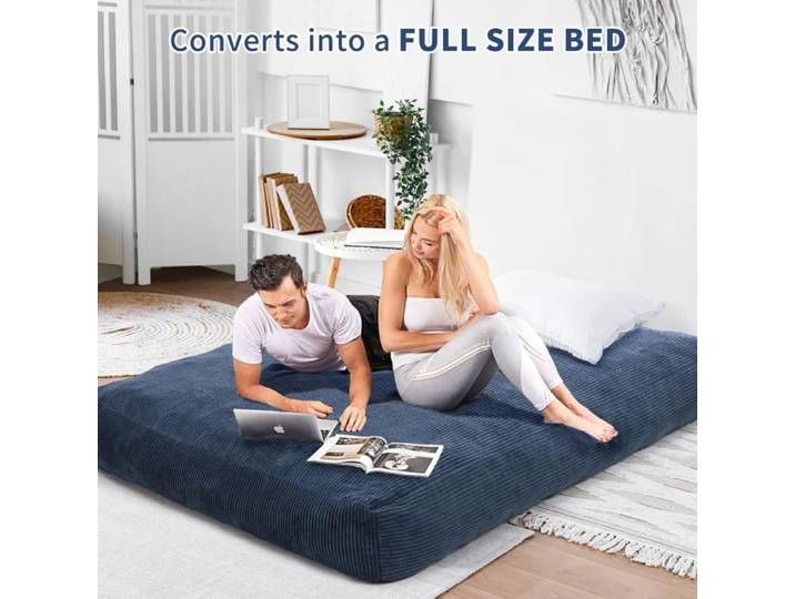 Pouf convertible multifonction - LUNSY - Convertible 2 en 1 - Lit deux places 200x150x25 cm - Mousse haute densité