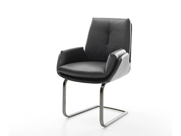 DELIFE Freischwinger Clea-Flex Echt-Leder Schwarz Freischwinger flach Graphit, Esszimmerstühle