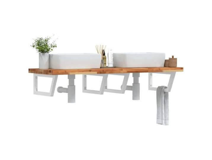KTHLBRH Waschbeckenregal Wandmontage Stahl Akazienholz Schweberegal Bad Stahlhalterungen, massive Akazienholzplatte, flexible Montage, moderne Optik, platzsparend