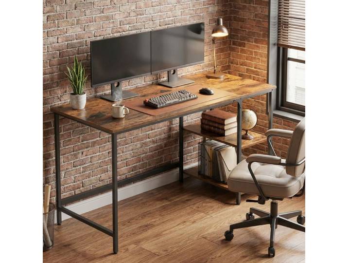 Bureau pour Ordinateur 140 x 60 cm pour Chambre Salon Style Moderne Marron et Noir