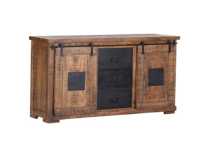 Landscape Sideboard, Natur, Holz, Metall, Mangoholz, massiv, 2 Fächer, 3 Schublade(n) Schubladen, 160x85x45 cm, Typenauswahl, Beimöbel erhältlich, stehend, Holzmöbel, Kleinmöbel Holz, Holzkommoden, Sideboards Holz