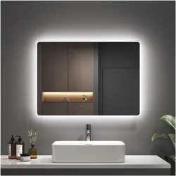 Emke, Spiegel, LED Badezimmerspiegel 70x50 cm, Kaltweiss 6500 K, rostbeständiger Spiegel, IP44, für Badezimmer (50 x 70 cm)