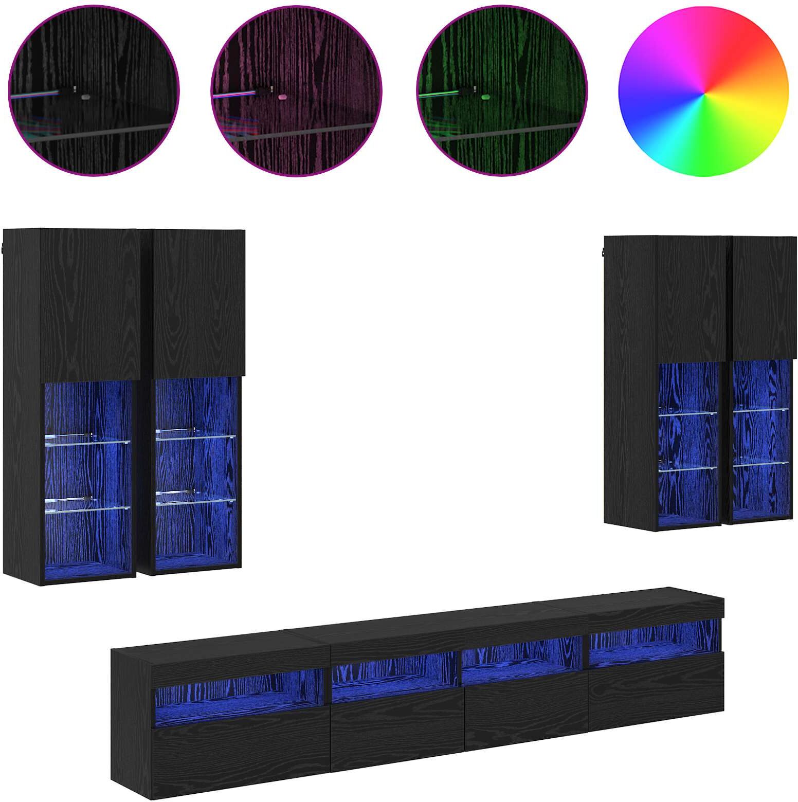 vidaXL Ensemble de meuble TV mural avec éclairage LED 7 pc