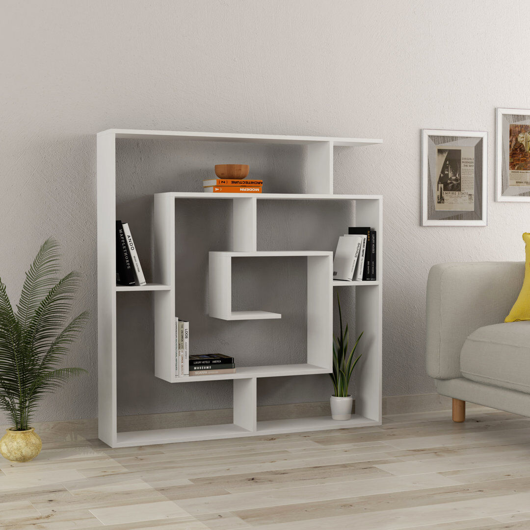 Zipcode Design Labirent Bookcase   Modern Maze-Design Freestanding Shelf Unit White 129cm H X 125cm W X 22cm D