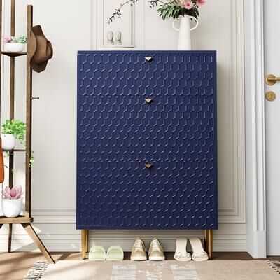Clihome Wood 24 Pairs Shoe Storage Cabinet with 3 Flip Drawers