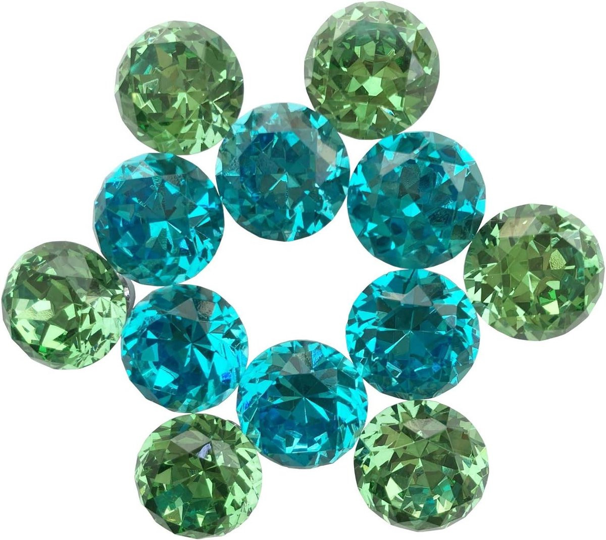 Kristallen kastknoppen in diamantvorm met 3 cm diameter - Groen en blauw