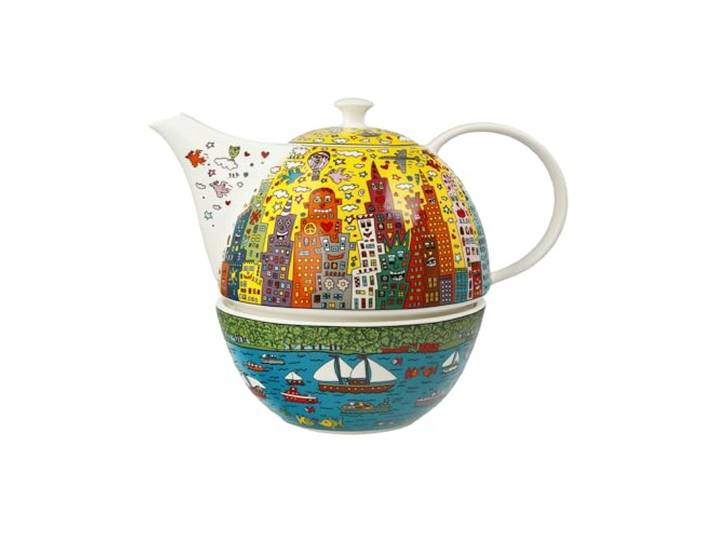 Goebel Pop Art Teekanne mit Stövchen My New York City Sunset des Künstlers James Rizzi, Volumen: 1,2L, 24,5x19x16 cm, 26-102-68-1, Bunt