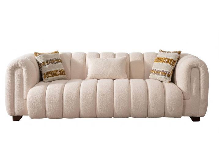 Xlmoebel 3-Sitzer Beiges 3-Sitzer-Sofa Stoffsofa modern gemütlich Designersofa, 1 Teile, Mit Kissen