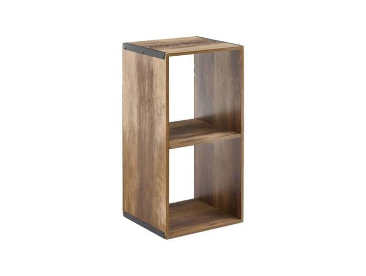 - Meuble Étagère 2 Ca de Rangement Effet Bois foncé Style Industriel H 67.5 cm PETIT MEUBLE DE RANGEMENT