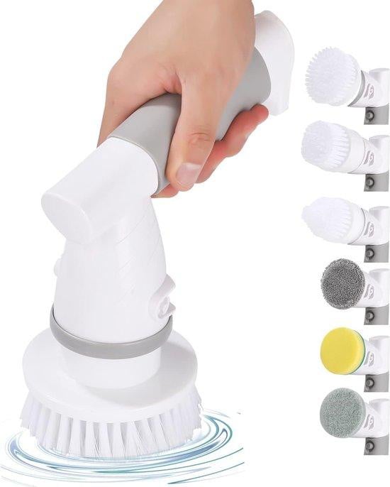 Famanu Elektrische reinigingsborstel met 6 borstelkoppen voor badkamer, keuken en auto