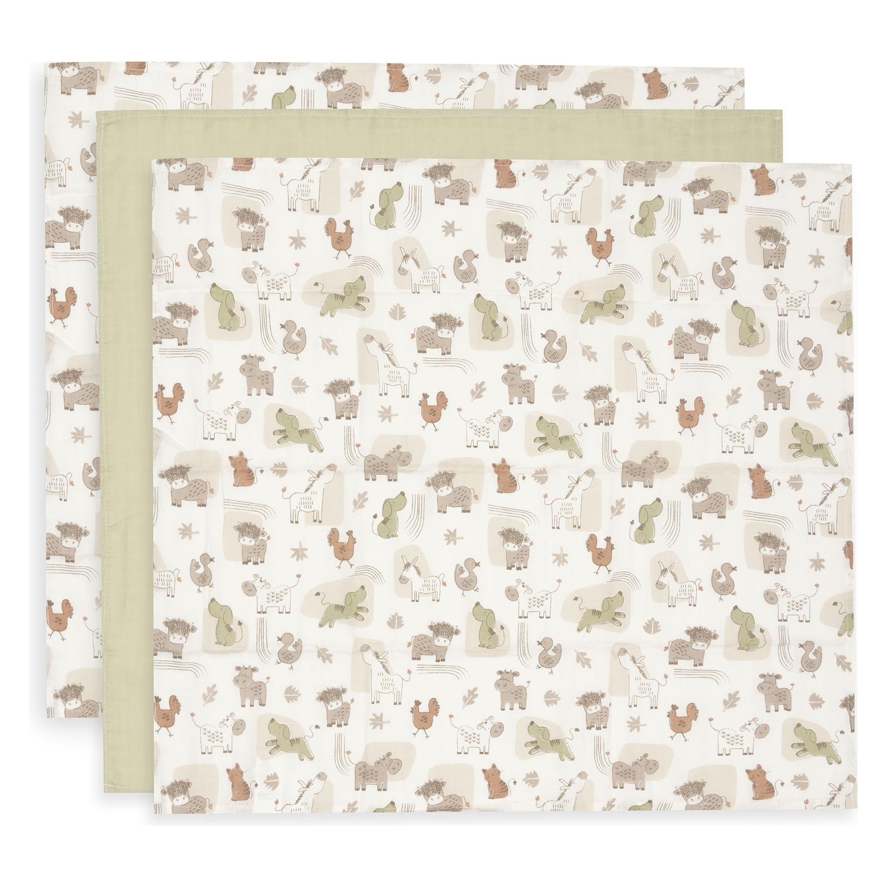Jollein Spucktuch Hydrophill 70x70cm - Barn Buddies - 3 Stück (70 x 70 cm) (535-851-68198)
