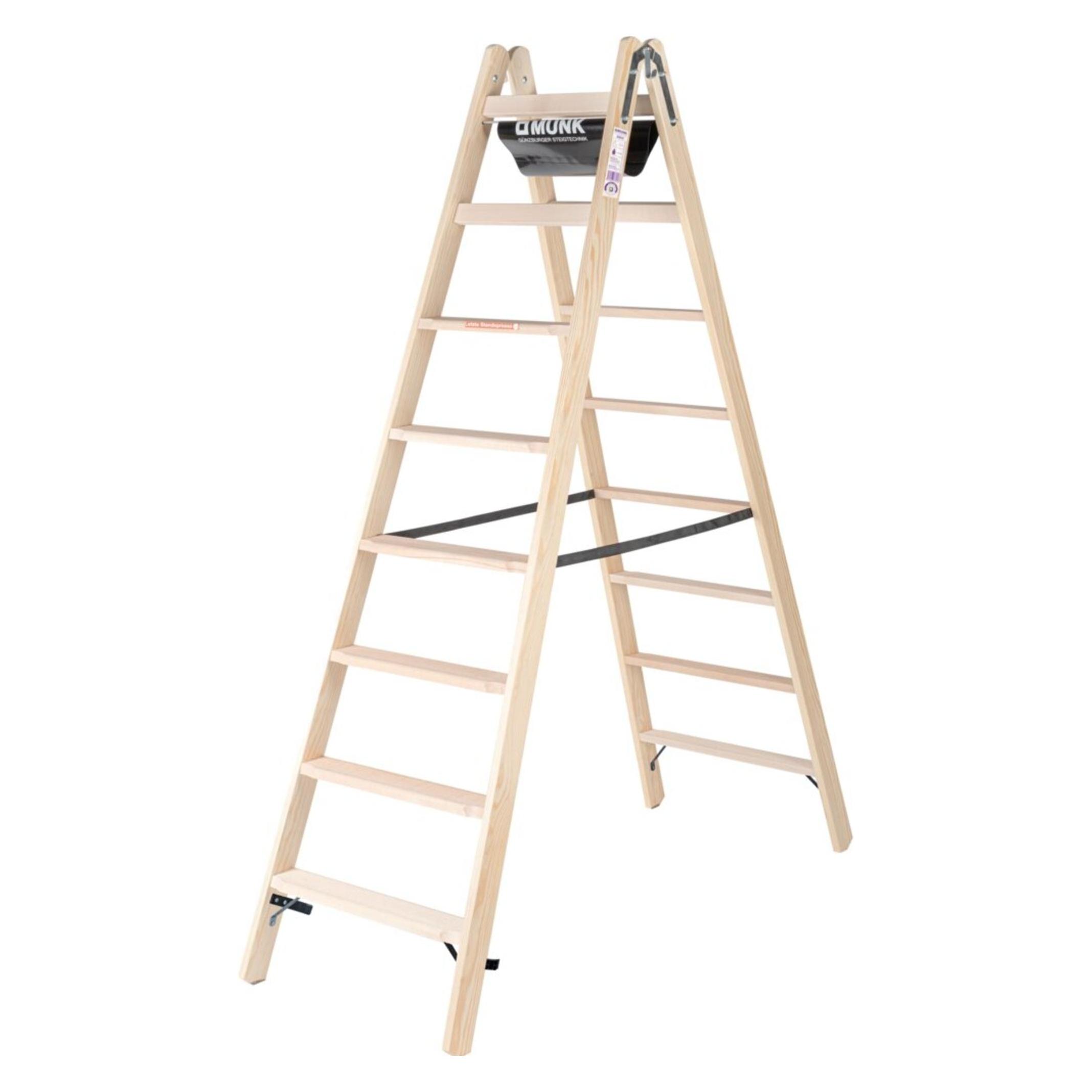 Günzburger Stufen-Stehleiter Holz beidseitig begehbar 2x8 Stufen (Stehleiter, 341 cm) (33816)