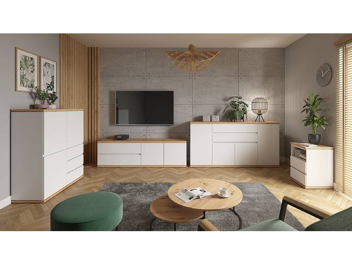 Buffet haut 100 x 121 x 42cm Blanc/Imitation chêne Artisan/Blanc