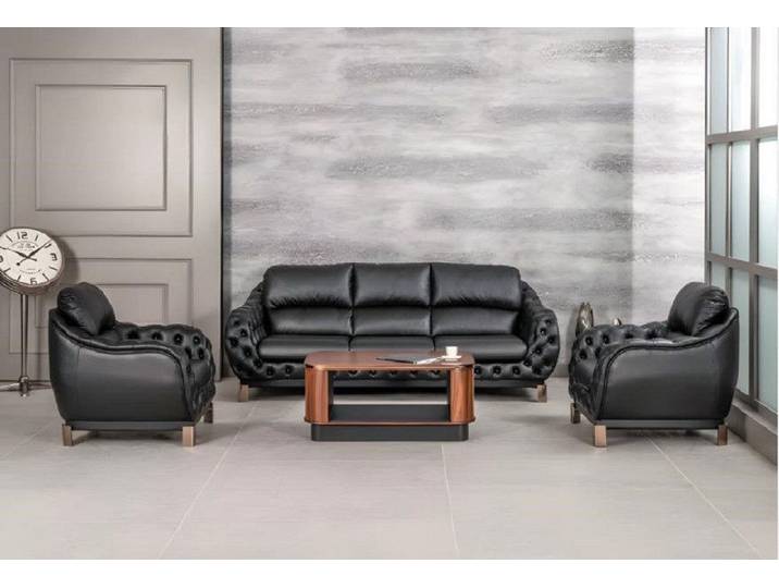 Xlmoebel Polstergarnitur Modernes schwarzes Sofa mit Sessel und Couchtisch für Bürogestaltung, (Polstergarnitur, 4-tlg., Sofa 3-Sitzer + 2x Sessel + Couchtisch), Hergestellt in Europa