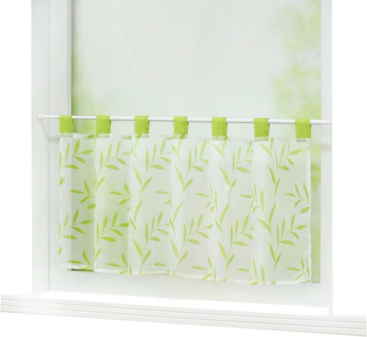 Transparant Groen Vitrage met Bladerpatroon | Voile Bistrogordijn | 30 x 120 cm