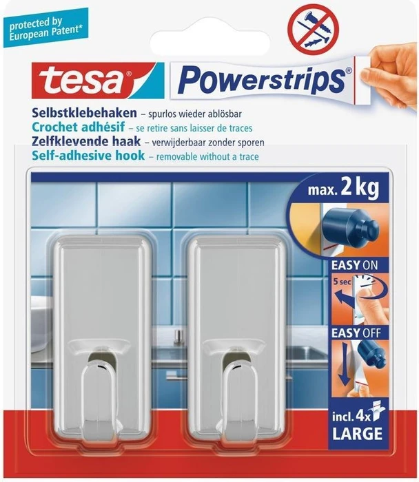 tesa Powerstrips Haken LARGE Classic, chrom
