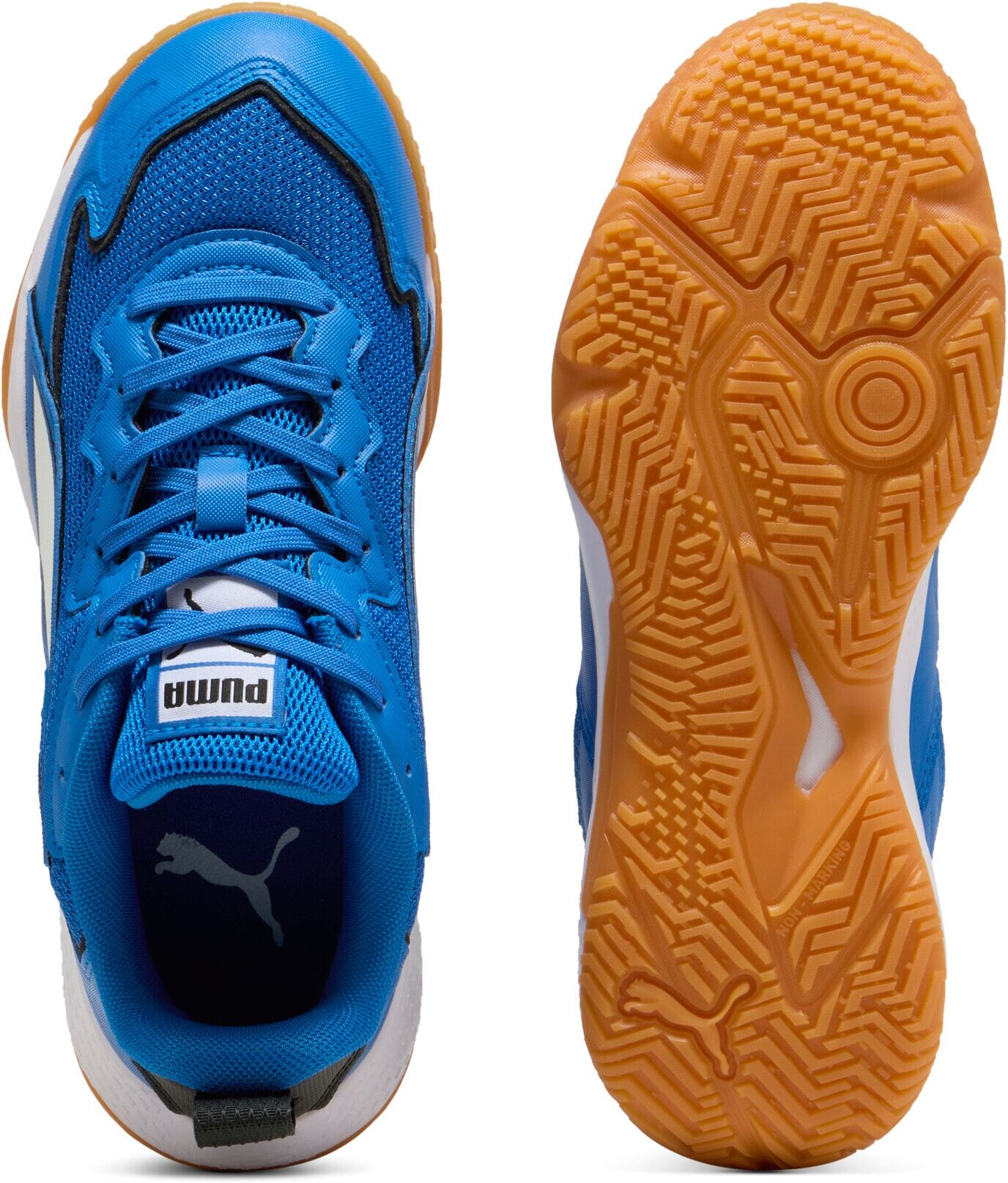 Hallenschuh PUMA "SOLARFLASH 4 JR", Mädchen, Gr. 36, blau (puma team royal, puma weiß), Textil, Schuhe Hallenschuh puma team royal, puma weiß 36