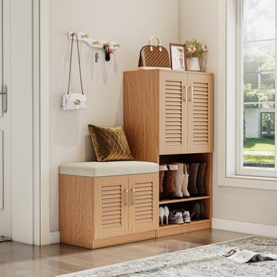 Kodotan sofa Multi functional Shoe Storage Cabinet with Bench & 7+3 Storage compartment, Adjustable layer board,Shoe Bench with Cushion