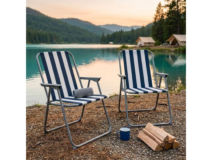 2er-Set Camping Klappstuhl, blau/weiss