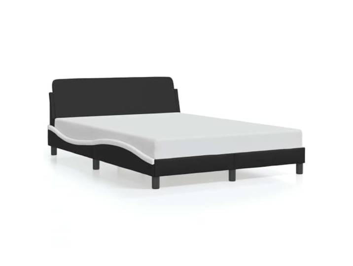 PUGYNBK Bettgestell 140 x 190 cm, Kunstleder, Weiß Gepolstertes Kopfteil, robuste Beine, Holzleisten, einfache Reinigung, Wellendesign