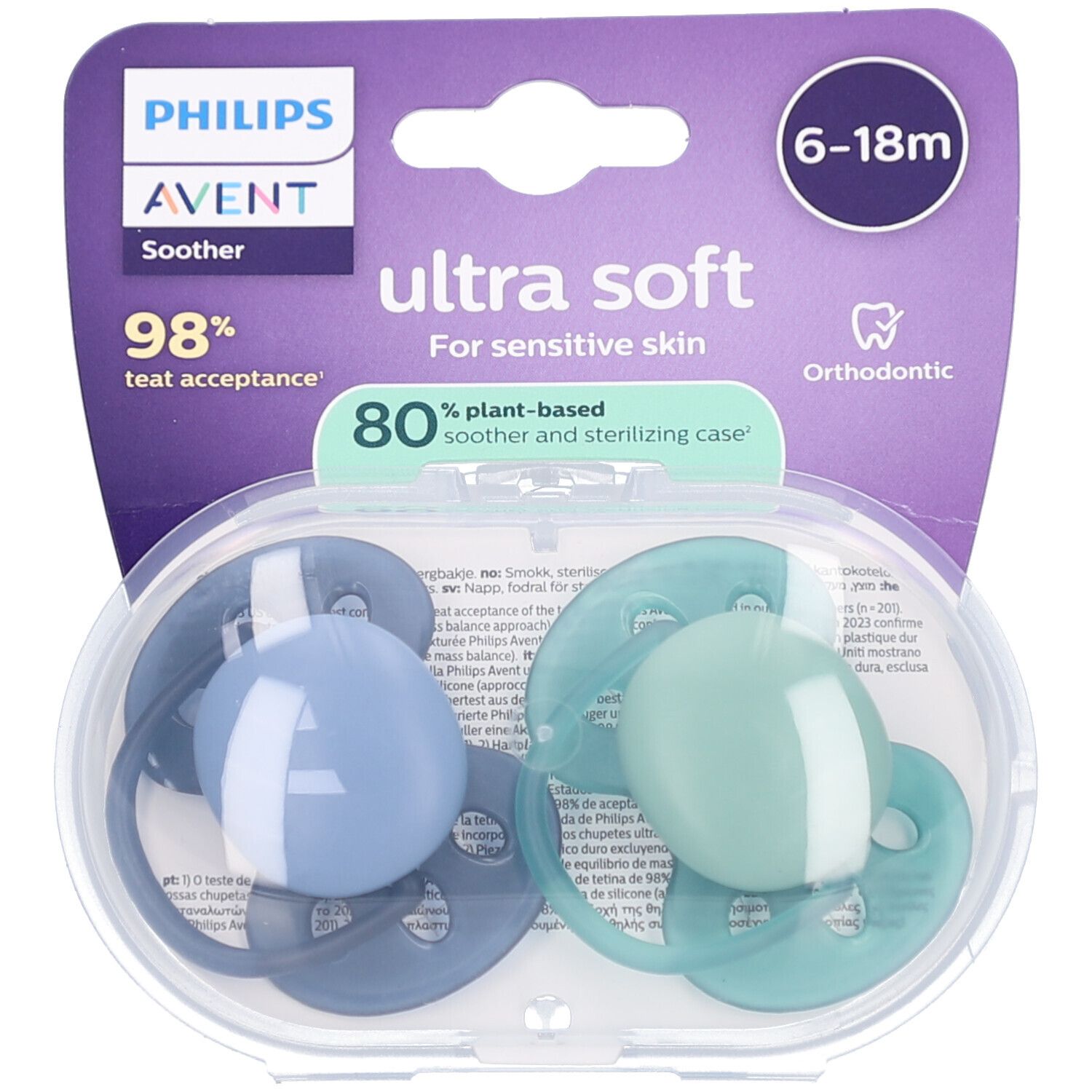 Philips Avent Fopspeen +6m Soft blauw/groen 2st 2 St Schnuller