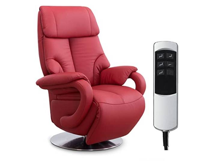 CAVADORE Fauteuil en Cuir Istanbul/Fauteuil TV avec Fonction Relaxation réglable électriquement / 2 Moteurs électriques / 80 x 115 x 79 / Cuir véritable : Rouge