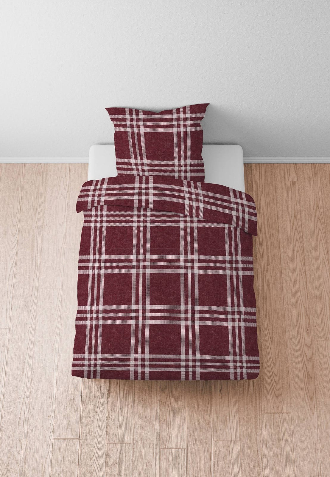 home24 Dioge Melange-flanellen beddengoed set met dekbedovertrek en kussensloop, rood/bourgondisch rood, B/D/H: 155 x 200 cm en 80 x 80 cm